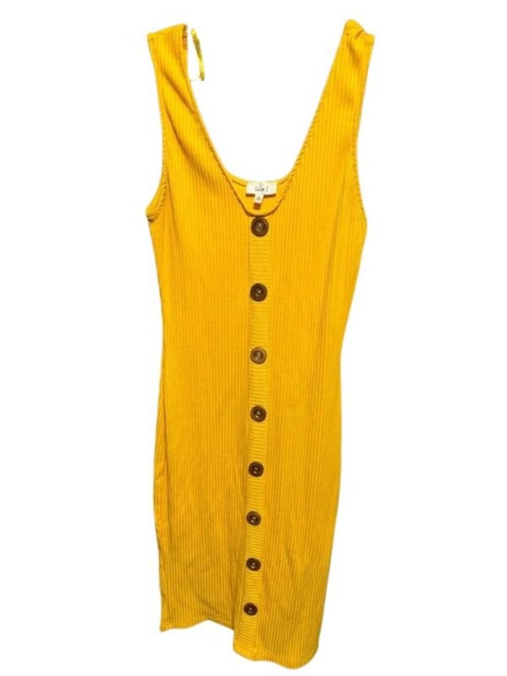 Love J Womens Mustard Yellow Ribbed Button Front Wiggle Dress Medium US 8-10